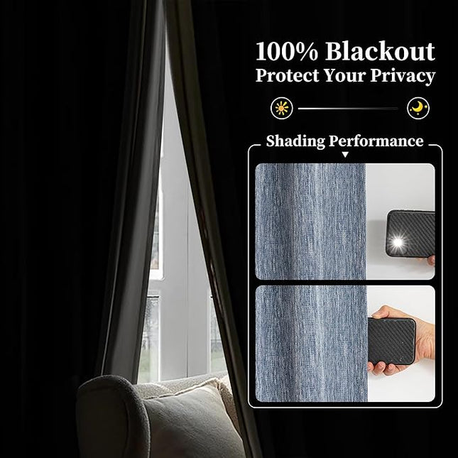 MYSKY HOME Dusty Blue Blackout Curtains 108 inches Long Pinch Pleated Curtains for Living Room Bedroom 100% Room Darkening Black Out Window Drapes with Hooks Back Tab, 40" Wide per Panel, 2 Pieces
