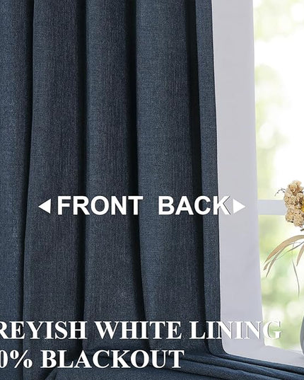 Vision Home Navy Blue Pinch Pleated Full Blackout Curtains Linen Blended Room Darkening Window Curtains 102 inch for Living Room Bedroom Thermal Insulated Pinch Pleat Drapes with Hooks 60" Wx102 Lx1