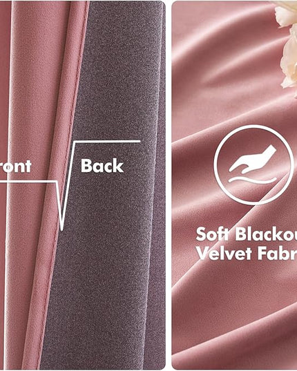 MIULEE Blush Pink Curtains Thermal Insulated Polyester Soundproof Room Darkening Velvet Blackout Curtains/Grommet Window Drapes for Home Theatre/Girls Room/Wedding Decor 52 x 90 Inches Set of 2