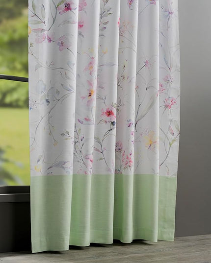 Maison d' Hermine Curtains for Living Room 100% Cotton 96 inch Length Two Panels Light Filtering Curtains for Bedroom Windows with Rod and Loop Pockets Drapes (Summer Floral Green, 50" W x 96" L)