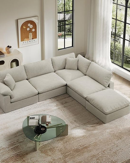 Cloud Modular Sectional Sofa,143" Down Filled Sofa 4 Seat with Chaise,Minimalist Sofa Cover Washable and Replaceable Couches for Living Room,Sectional Sofa Deep Seat
