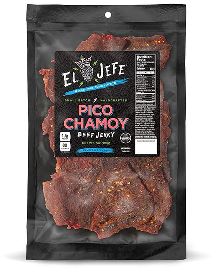 El Jefe Pico Chamoy Beef Jerky - Hand Crafted Small Batch Mexican Style Hispanic Slab Jerky - Bold & Authentic Flavor for Snacking and Entertaining! - 7oz