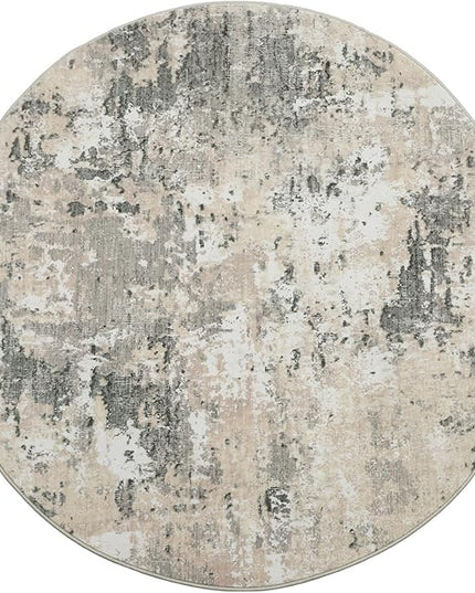 Modern Abstract 8x8 Round Area Rug Non Slip Non Shedding Rug Low Pile Stain Resistant for Bedroom Living Room Office Dining Room,Grey Yellow