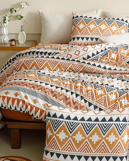 Luxlovery Boho Aztec Comforter Set Queen Orange Geometric Bedding Comforter Set Beige Black Colorful Farmhouse Blanket Quilts Soft Rustic 3PCS Comforter Set Queen Size
