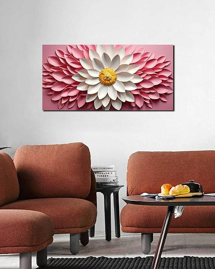 Ouzzlie Pink Wall Picture for Bedroom Flower Wall Decor White Canvas Wall Art Floral Artwork for Living Room Office 20" x 40"