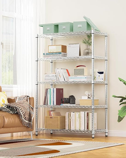 1750 LBS Storage Shelves 5-Tier Utility Shelving Unit Steel Organizer Wire Rack for Home,Kitchen,Office,Garage, Capacity 17.7" D x 47.2" W x 72.3" H