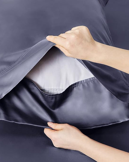 Bedsure Cooling Sheets Twin, Rayon Derived from Bamboo, Cooling Sheets, Breathable & Soft, Deep Pocket Up to 16 Inches, Hotel Luxury Silky Bedding for Hot Sleepers, Dark Grey
