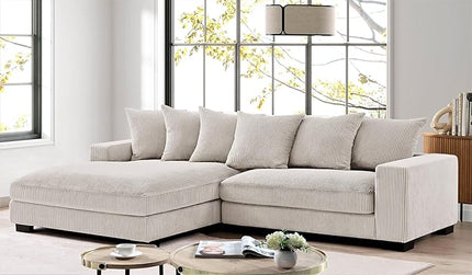 Luxe Oversized Two-Piece Sectional Couches for Living Room, 102.4-Inch L Shaped Sofa with Chaise, Upholstered with Corduroy Fabric, Ivory - Left Facing
