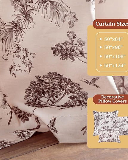 Maison d' Hermine Curtains for Living Room 100% Cotton 84 inch Length Two Panels Light Filtering Toile Curtains for Bedroom Windows with Rod and Loop Pockets Drapes (Bonobo Brown, 50" W x 84" L)