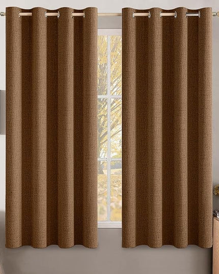MIULEE Linen Curtains for Bedroom 100% Blackout Thermal Insulated Brown Grommet Room Darkening Curtains & Drapes Fall Decor for Living Room Nursery 52 x 45 Inch (2 Panels)