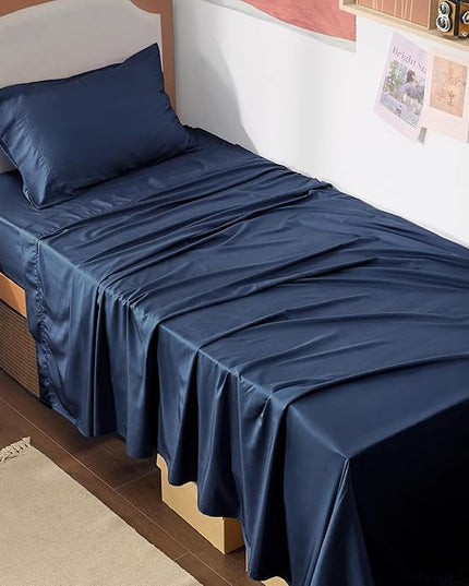 Bedsure Cooling Sheets Twin XL, Rayon Derived from Bamboo, Breathable & Soft Twin XL Sheet Sets, Deep Pocket Up to 16 Inches, Hotel Luxury Silky Dorm Bedding for Hot Sleepers, Navy