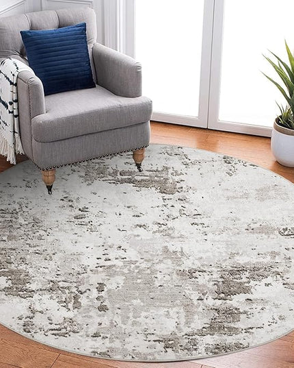 Modern Abstract 6x6 Round Area Rug Non Slip Non Shedding Rug Low Pile Stain Resistant for Bedroom Living Room Office Dining Room,Taupe/Beige