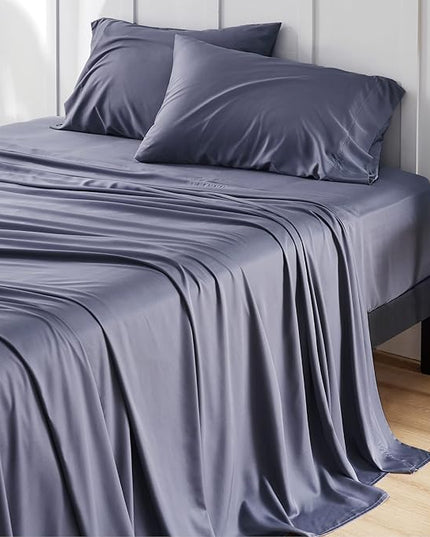 Bedsure Cooling Sheets for Full Size Bed, Viscose Derived from Bamboo, Deep Pocket up to 16", Breathable Soft Bed Sheets & Pillowcases, Dark Grey
