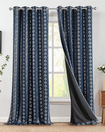 jinchan 95% Blackout Boho Curtains 96 Inches Long for Bedroom Living Room Festive Xmas Silver Geometric Foil Printed Curtain Grommet Top Room Darkening Drapes Off White 52 x 96 2 Panels