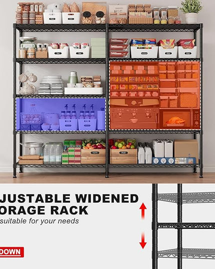 72.4''H Storage Shelves Metal Shelving Unit Load 1500LBS,5 Tier Wire Shelving Pantry Shelves Kitchen Shelves Adjustable Wire Shelf for Commercial Garage Shelving Heavy Duty, 61.7" W*72.4" H*15.8" D
