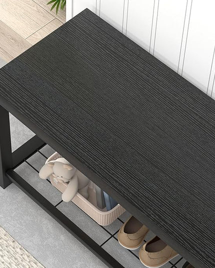 EXCEFUR Entryway Bench, Modern Wood and Metal Storage Bench for Hallway Front Door Entrance, Industrial Indoor Shoe Rack Bench Seat for Bedroom Living Room, 43.3 Inch Black