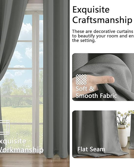 Simplebrand Light Grey Room Darkening Curtains for Bedroom 63 Inch Length 2 Panels Set, Thermal Insulated Energy Saving Curtains for Kids Room, Grommet Solid Nursery Window Treatment Drapes, W40 x L63