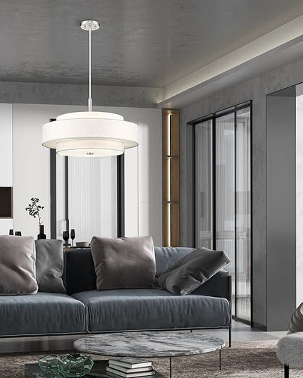 Livex Lighting Fabric Shade 52138-91 Meridian 5 Light Brushed Nickel Pendant