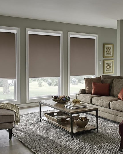 ZSHINE Motorized Blackout Window Blinds Customize Width (23-95 Inches) Remote Control Wireless and Rechargeable Roller Shades Blinds for Windows, Home, Office, Hotel, Club, Restaurant(82010E Bronze)