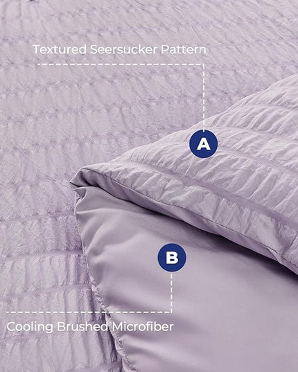 HYMOKEGE Lavender King Size Comforter Set Seersucker 7 Pieces, All Season Luxury Bed in a Bag for Bedroom, Bedding Set with Comforters, Sheets, Pillowcases & Shams