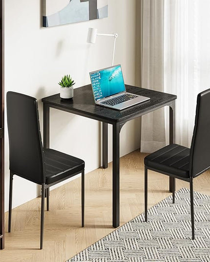 Gizoon Kitchen Table for 2, Table and Chairs Set of 2, 3 Piece Dinner Table Set with 2 Upholstered PU Leather Chairs for Dining Room, Living Room, Apartment, Small Space, Black