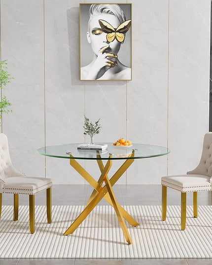 HomVent 3 Piece Round Glass Dining Table Set, Tempered Glass Dinner Table Set for 2 Kitchen Table Set with 2 Velvet Upholstered Chairs for Kitchen Dining Room