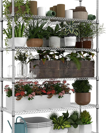 6 Tiers Storage Shelves Load 2100LBS, Metal Shelving Wire Metal Shelving Unit Shelves for Storage Adjustable Garage Shelving for Pantry Kitchen Garage Chrome 17.7" D x 47.3" W x 82.4" H