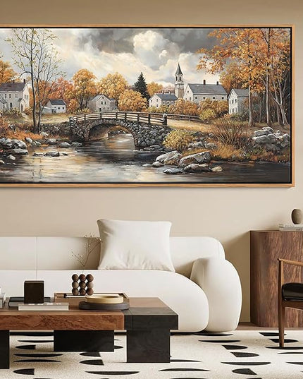 Canvas Wall Art for Living Room - Bridge Paintings Wall Decor Rustic Farmhouse Scenery Wall Pictures for Bedroom French Country Decor Country Style Bedroom Accent Landscape Artwork for Walls 24×48IN