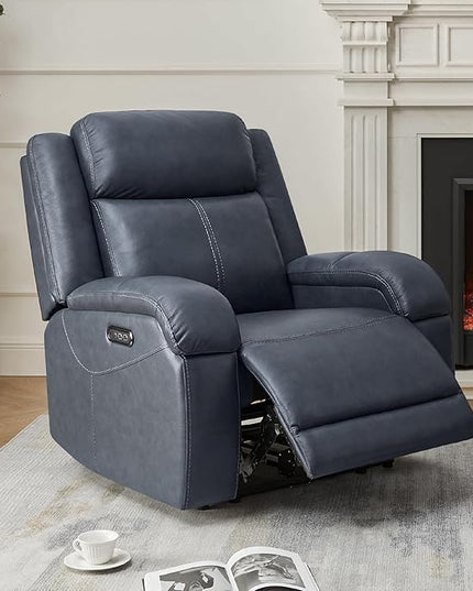 Watson & Whitely Genuine Leather Power Recliner Chairs for Adults, Wall Hugger RV Recliner with Power Headrest & Charging Ports, Electric Recliner Sofa Chair for Living Room, Navy