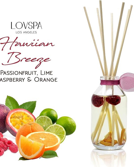 LOVSPA Reed Diffuser Set, Hawaiian Breeze Scented Oil Diffuser with Sticks, Home Fragrance Accessories for Bathroom Shelf Decor, Aroma Diffusers for Home or Office Desk, USA Made