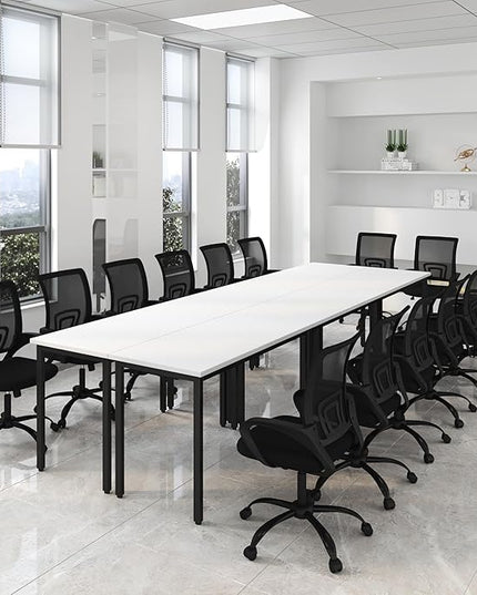 Bonzy Home 12FT Conference Table with Chairs, 142"x47"x30" Tables & 14Pcs Office Chairs, Meeting Room Study Printer Podcast Seminar Table Set for 14 People, White