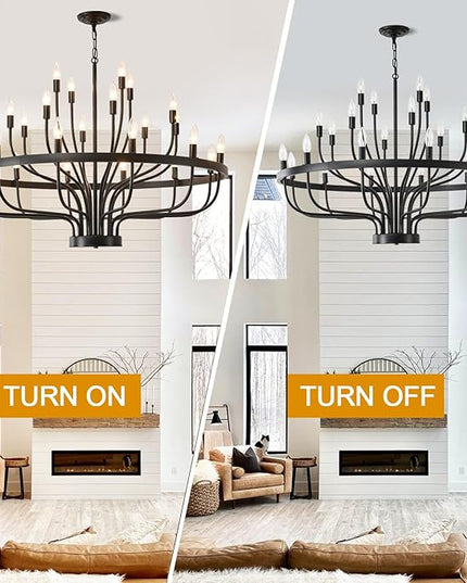 39.3 Inch Chandelier 24 Light Black Dining Room Light Fixture, Black Farmhouse Chandeliers for Dining Room, Large Chandelier Rustic Industrial Candle Chandeliers for Hallway, Entryway,Office,Bar