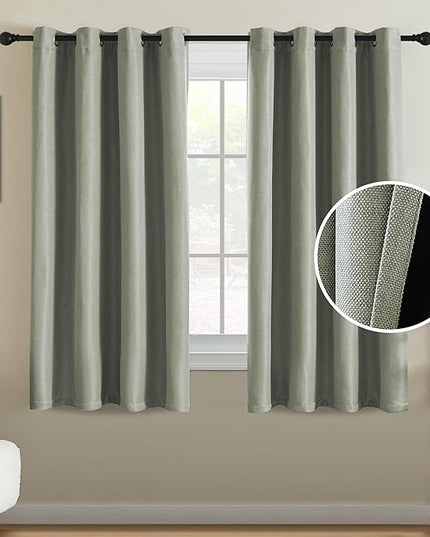 H.VERSAILTEX 95% Blackout Linen Curtains 63 Inches Long for Bedroom/Living Room Thermal Insulated Grommet Curtain Drapes Primitive Textured Burlap Effect Window Drapes 1 Panel - Heather Sage/Black