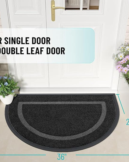 OLANLY Half Circle Door Mat Indoor Outdoor Entrance Welcome, Waterproof All-Season, All-Weather Doormat, Sturdy Natural Rubber, Low Profile, Easy Clean Patio Porch Entryway Mat, 36x24, Black