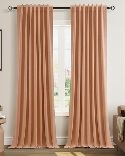 Guken 100% Blackout Curtains 120 Inch Length 2 Panels Set for Living Room Bedroom Back Tab Thermal Insulated Black Out Linen Drapes Room Darkening Peach Quartz,52x120