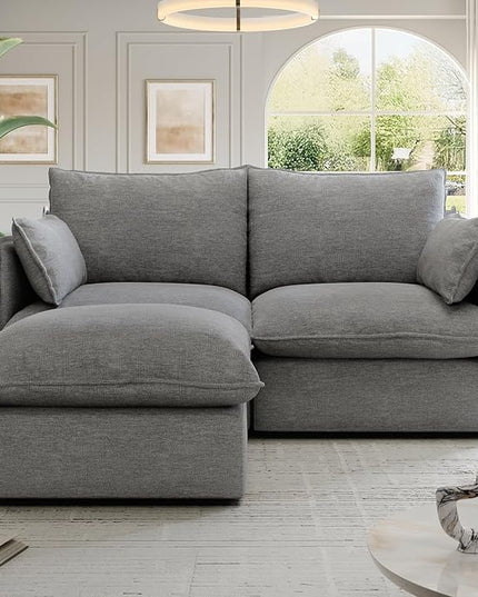 Cloud Modular Sectional Sofa, Waterproof Down Filled Sectional Sofa, High Backrest Loveseat Couch with Ottoman, Modern Modular Couch with Removable Cover, Dark Gray
