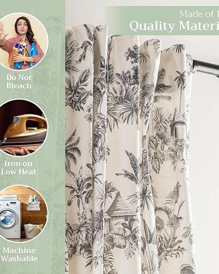 Maison d' Hermine Curtains for Living Room 100% Cotton 96 inch Length One Panel Light Filtering Toile Curtains for Bedroom Windows with Rod and Loop Pockets Drapes (Savana Jouy Black, 50" W x 96" L)