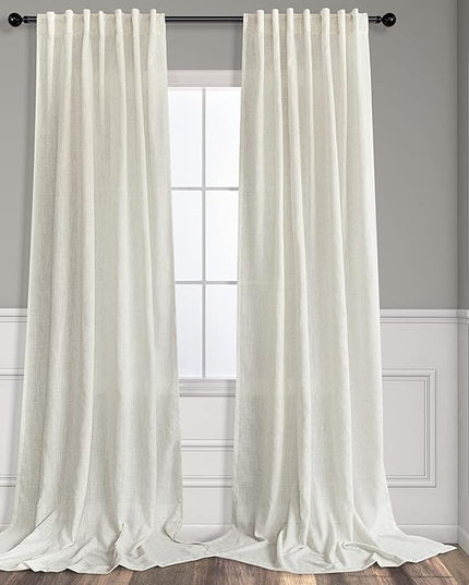 Natural Linen Back Tab Curtains 84 Inch Length for Living Room 2 Panel Pocket Drape Light Filtering Semi Sheer Neutral Country Rustic Farmhouse Boho Curtain Bedroom Muslin Look Ivory Cream Colored