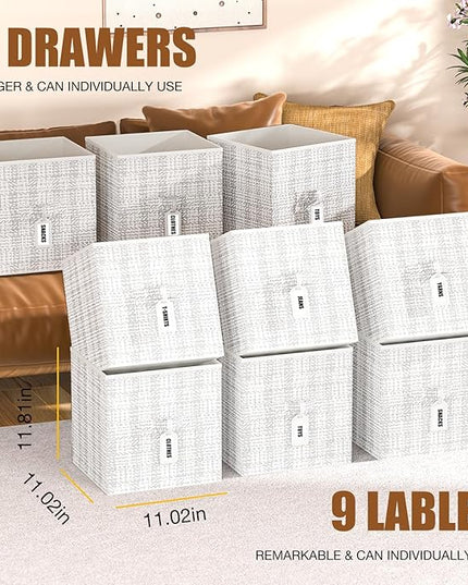 9 Cube Storage Organizer with Printed Drawers, Toy Cubby Storage for Closet, Living Room, Dorm - White