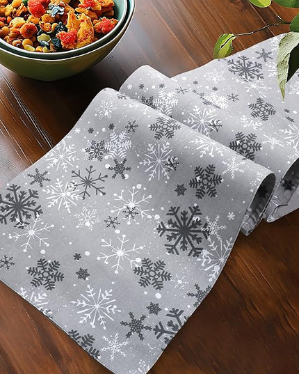 Urban Villa Christmas TableRunner Grey Snowflake Table Runner 14”x72” 100% Cotton Over Sized Runner Heavier Quality Table Runner for Christmas Celebrations Dining WeddingDinner Parties Everyday Use