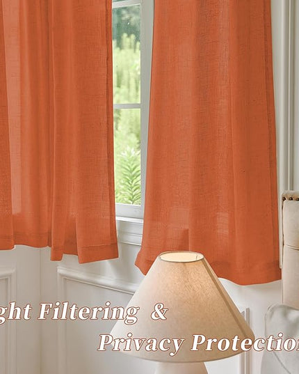 DUALIFE Rust Linen Semi Sheer Window Curtain 84 Inch Length Panels Drapes for Living Room Boho Rod Pocket Back Tab Long Curtains Set 2 for Farmhouse Decor Bedroom,Burnt Orange,52 x 84