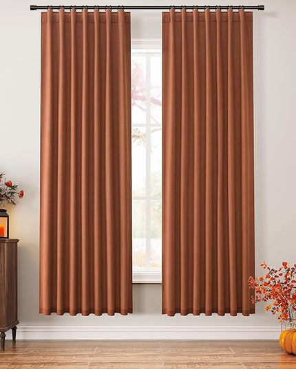 Guken Terracotta Linen Blackout Curtains 72 Inch Length 2 Panels Set Fall Curtains for Living Room Bedroom Back Tab Thermal Insulated 100% Black Out Linen Drapes, 52x72