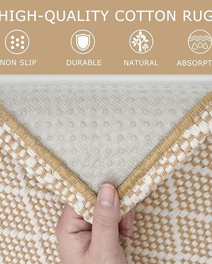 KOZYFLY Runner Rug 2x5 Ft Washable Runners for Hallways Non Slip Rubber Backed Kitchen Runners, Braided Entryway Runner Indoor, Floor Carpet for Hallway Kitchen Entryway Bedroom, Tan/Beige