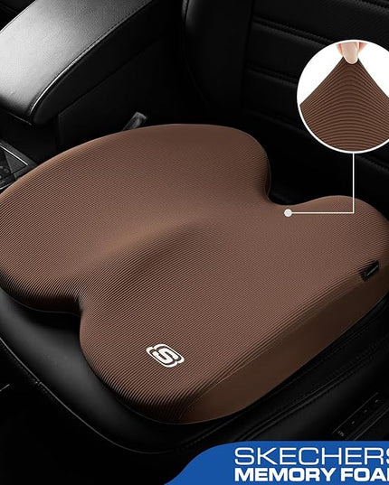 Skechers Seat Cushion, Ergonomic Memory Foam Cushion for Long Sitting Hours on Office & Home Chair, Car Seat Cushion for Sciatica, Coccyx Cushion,Brown