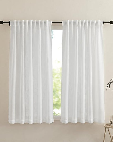 NICETOWN White Curtains Sheer - Semi Sheer Window Covering, Light & Airy Privacy Rod Pocket Back Tab Pinche Pleated Drapes for Bedroom Living Room Patio Glass Door, 52 x 63 inches Long, Set of 2