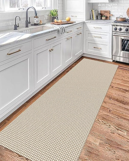 KOZYFLY Runners for Hallways 2x7 ft Washable Kitchen Runner Non Slip Rubber Backed Hall Runners Cotton Entryway Runner Rugs Floor Carpet for Indoor Backdoor Bedroom Kitchen, Ivory/Khaki