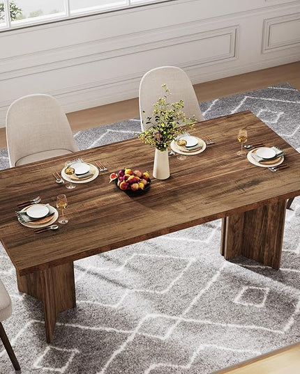 Tribesigns 63-inch Dining Table for 4-6, Farmhouse Kitchen Table with Large Tabletop, Rectangular Dinner Eating Table for Dining Room, Living Room, Kitchen, Dark Brown