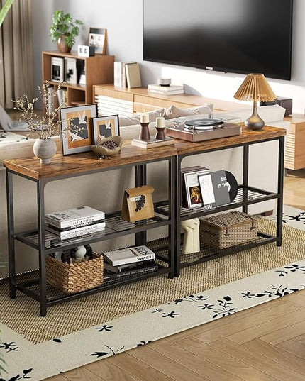 32" Small Console Table with Storage, Narrow Entryway Table, Sofa Table for Living Room, Sturdy 3-Tier Console Tables for Living Room, Hallway, Foyer & Bedroom, Rustic Brown