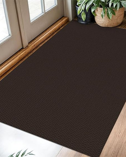 KOZYFLY Washable Entryway Rug 3x5 Ft Area Rugs Cotton Rubber Backed Throw Rugs Indoor Door Mat Kitchen Rugs Braided Floor Carpet for Front Entrance Bathroom Kitchen Living Room, Dark Coffee/Brown