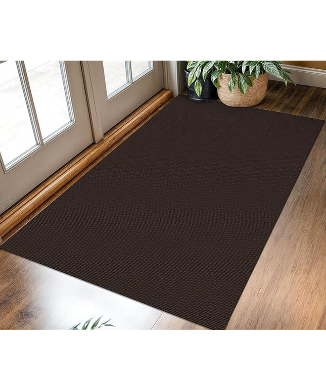 KOZYFLY Washable Entryway Rug 3x5 Ft Area Rugs Cotton Rubber Backed Throw Rugs Indoor Door Mat Kitchen Rugs Braided Floor Carpet for Front Entrance Bathroom Kitchen Living Room, Dark Coffee/Brown